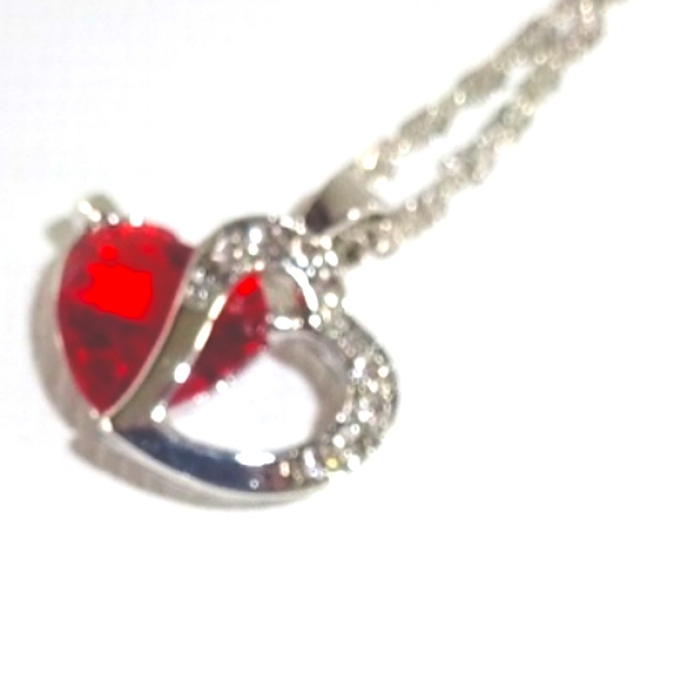 Heart Necklace Red pendant  crystal adorned heart on 18"-20 chain. NEW
